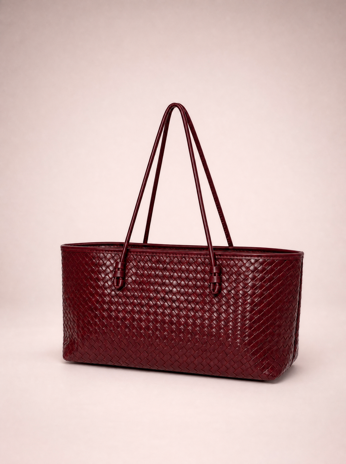 Astra Woven Tote in Burgundy — intrecciato vegan leather