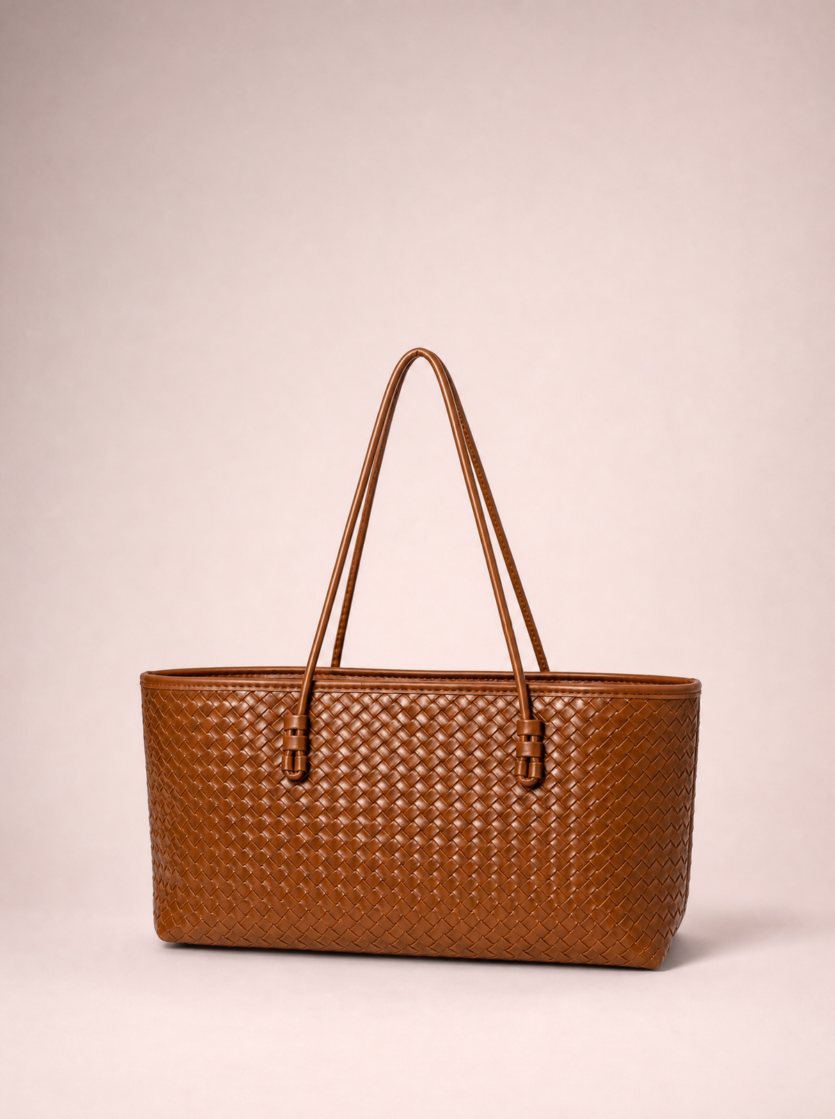 Astra Woven Tote in Cognac — intrecciato vegan leather