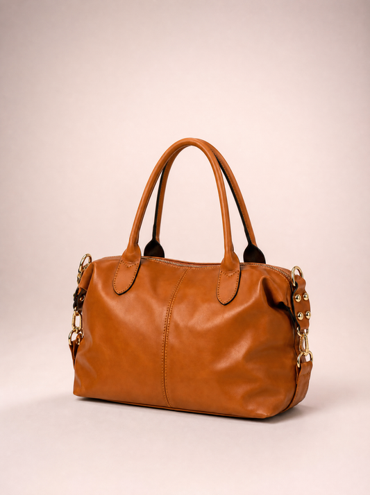 Elia Soft Satchel in Cognac — soft vegan leather
