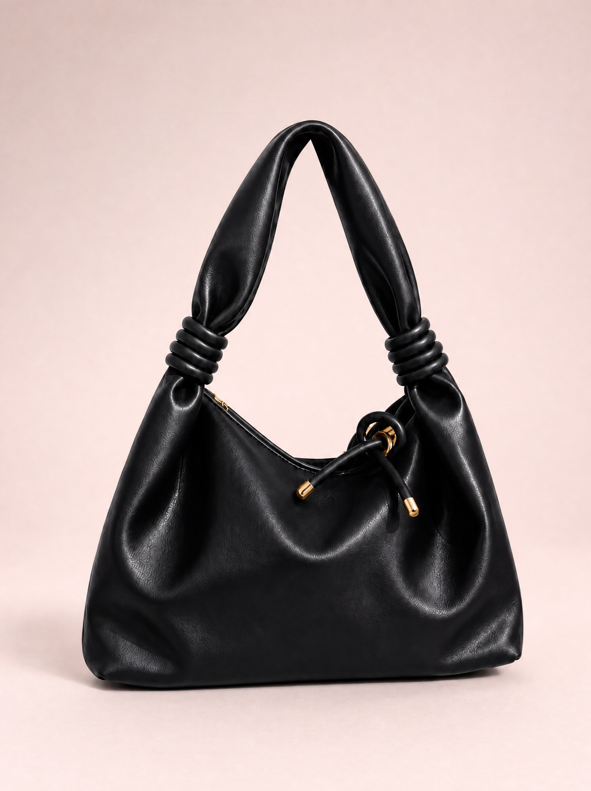 Thalia Knot Hobo in Black — embossed soft vegan leather